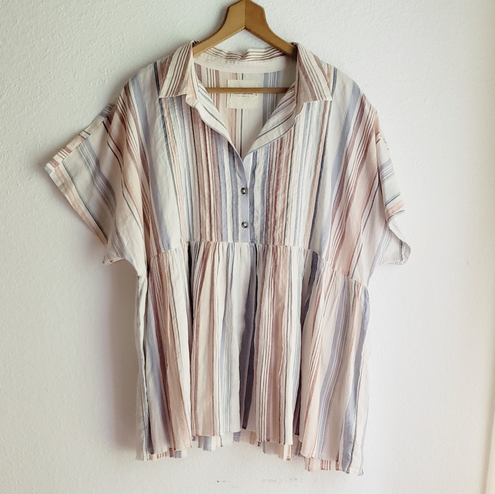 NWOT Lucky Brand Cotton Striped Babydoll Tunic XL Shirt